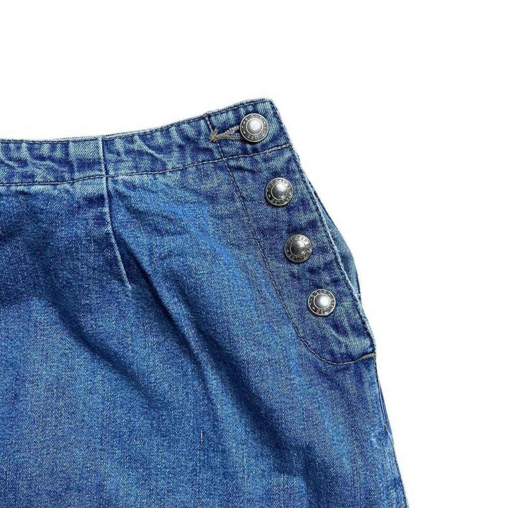 🌼 Vintage GAP Denim Mini Skirt Medium Wash High Waist Y2K Button Detail SZ 2 - Picture 2 of 4